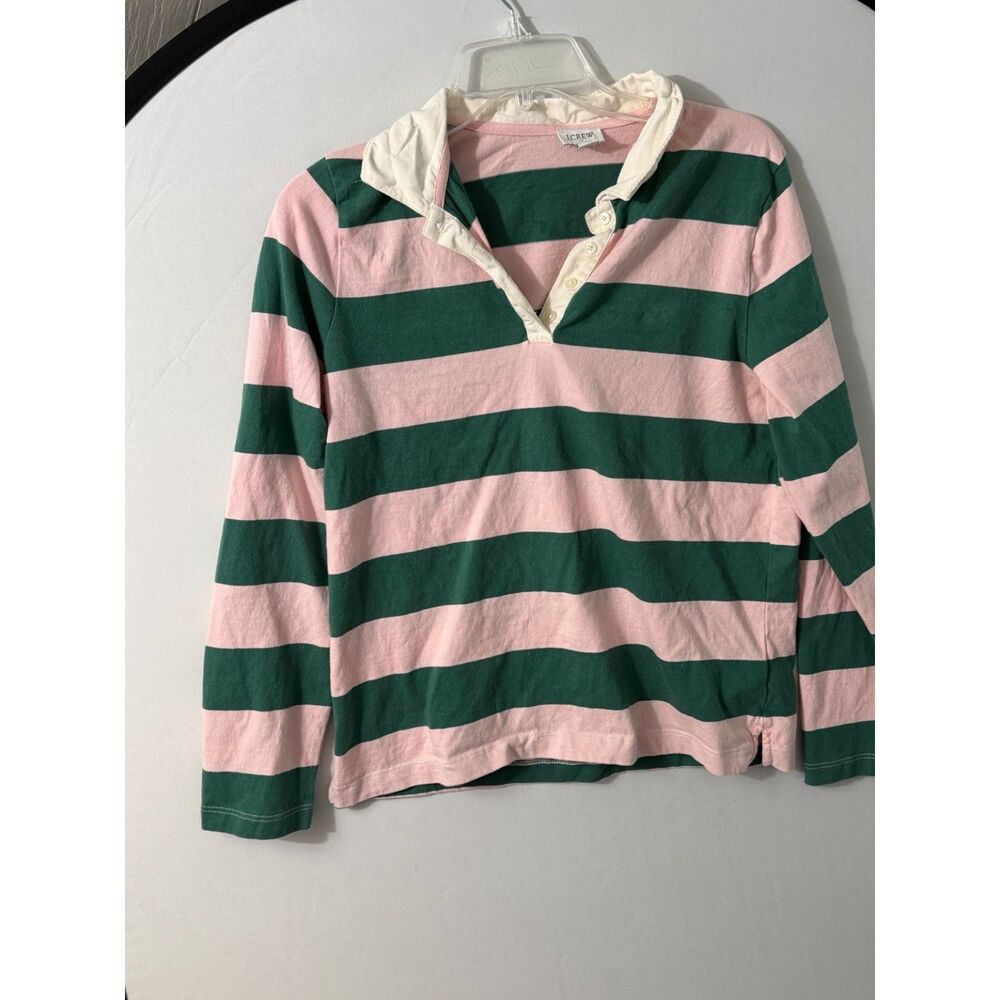 J.Crew Rugby Shirt Women’s S Pink Green Stripe 100% Cotton Preppy Polo